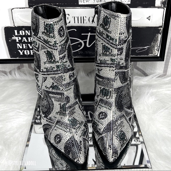 🆕 All About The Benjamins Money 💴 Bling Rhinestone Booties Boots - Picture 11 of 17